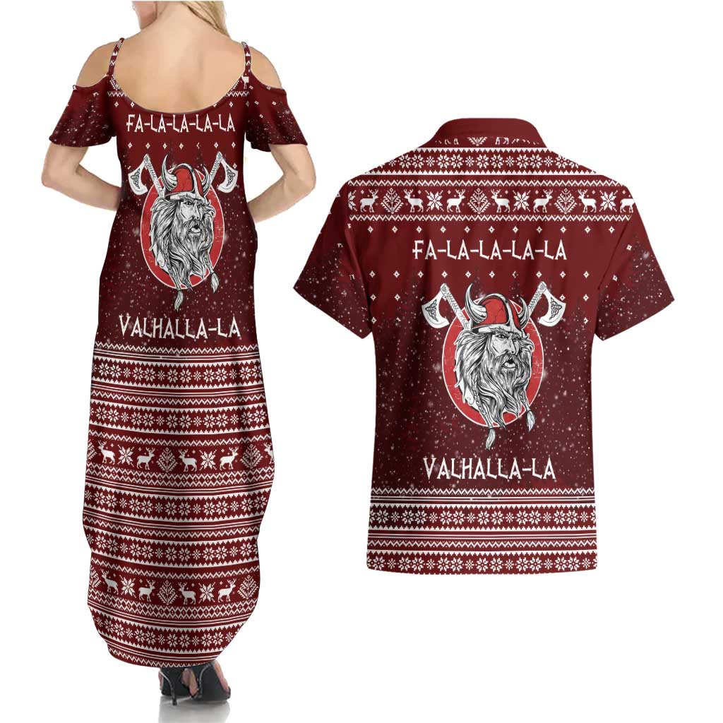 Vikings Fa La La La Christmas Couples Matching Summer Maxi Dress and Hawaiian Shirt Xmas Holiday Patterns - Wonder Print Shop