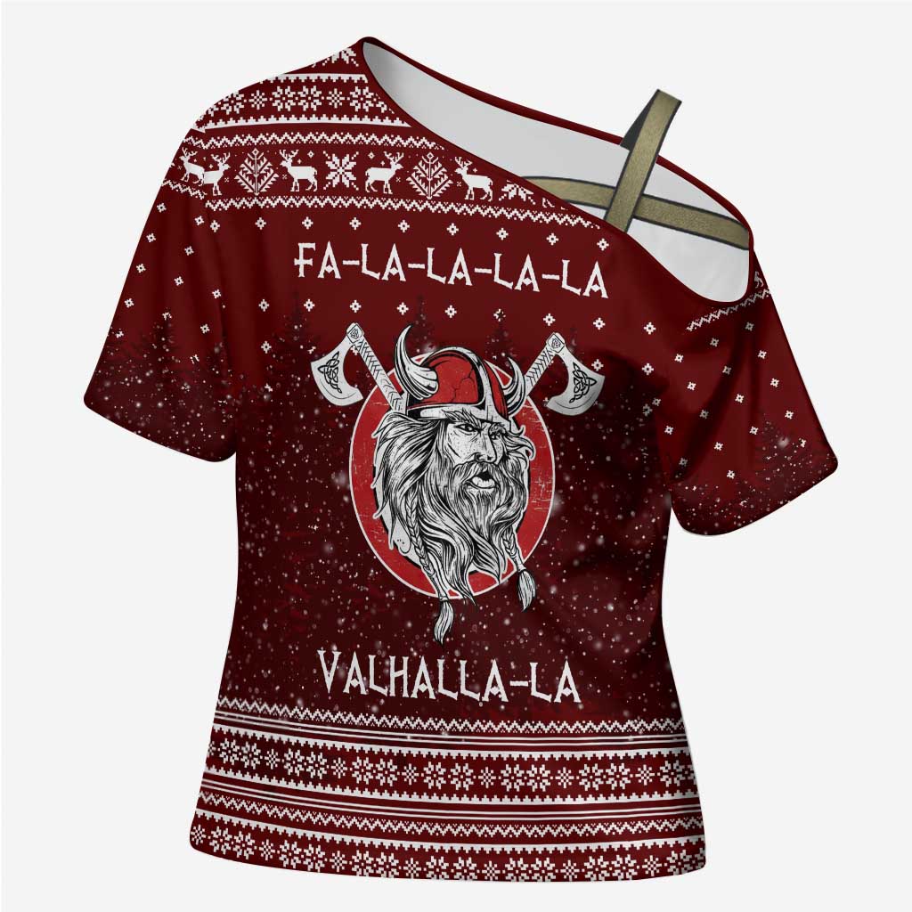 Vikings Fa La La La Christmas Cross Shoulder Shirt Xmas Holiday Patterns - Wonder Print Shop