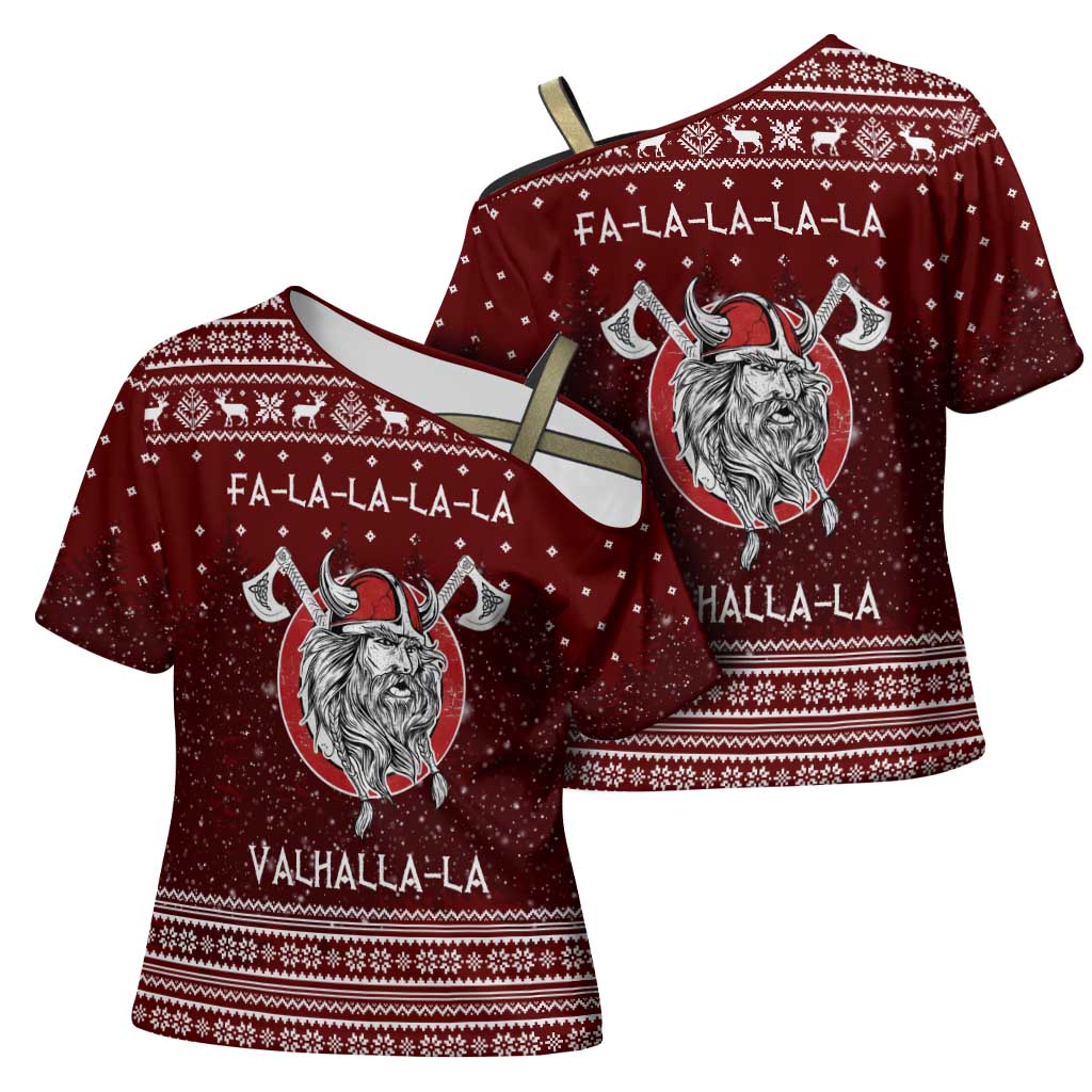 Vikings Fa La La La Christmas Cross Shoulder Shirt Xmas Holiday Patterns - Wonder Print Shop