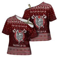 Vikings Fa La La La Christmas Cross Shoulder Shirt Xmas Holiday Patterns - Wonder Print Shop