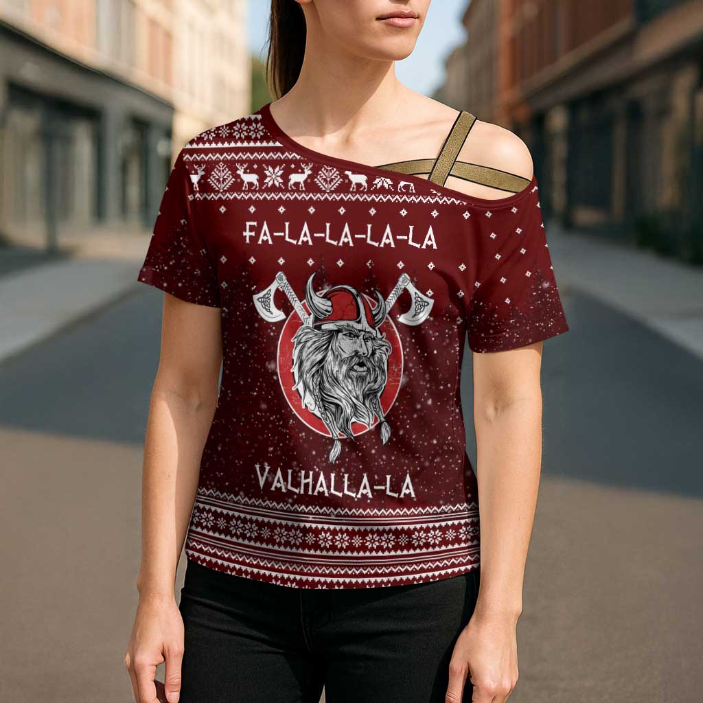 Vikings Fa La La La Christmas Cross Shoulder Shirt Xmas Holiday Patterns - Wonder Print Shop