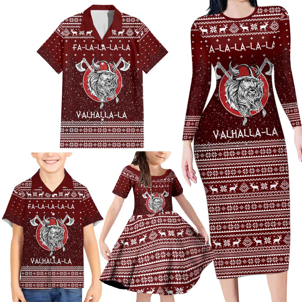Vikings Fa La La La Christmas Family Matching Long Sleeve Bodycon Dress and Hawaiian Shirt Xmas Holiday Patterns - Wonder Print Shop