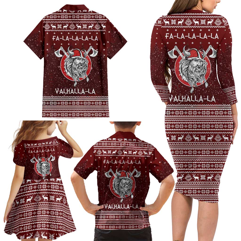 Vikings Fa La La La Christmas Family Matching Long Sleeve Bodycon Dress and Hawaiian Shirt Xmas Holiday Patterns - Wonder Print Shop