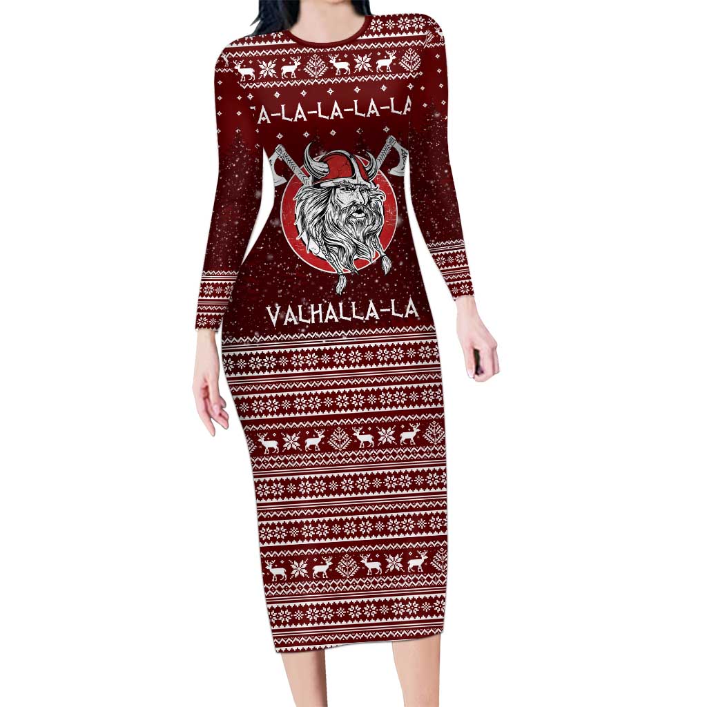 Vikings Fa La La La Christmas Family Matching Long Sleeve Bodycon Dress and Hawaiian Shirt Xmas Holiday Patterns - Wonder Print Shop