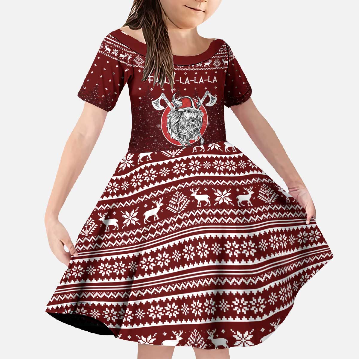 Vikings Fa La La La Christmas Family Matching Off The Shoulder Long Sleeve Dress and Hawaiian Shirt Xmas Holiday Patterns - Wonder Print Shop