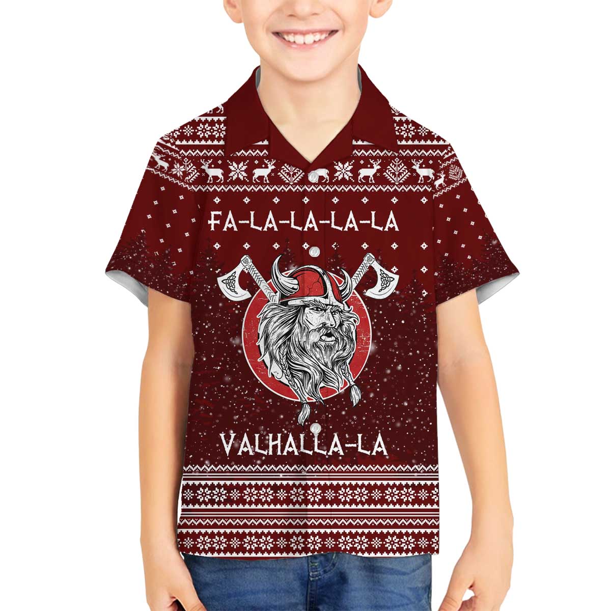 Vikings Fa La La La Christmas Family Matching Off The Shoulder Long Sleeve Dress and Hawaiian Shirt Xmas Holiday Patterns - Wonder Print Shop