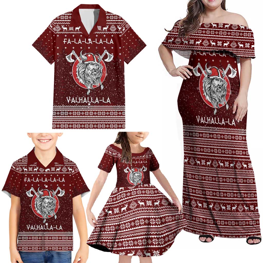 Vikings Fa La La La Christmas Family Matching Off Shoulder Maxi Dress and Hawaiian Shirt Xmas Holiday Patterns - Wonder Print Shop