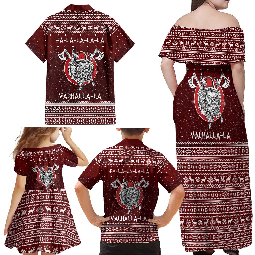 Vikings Fa La La La Christmas Family Matching Off Shoulder Maxi Dress and Hawaiian Shirt Xmas Holiday Patterns - Wonder Print Shop
