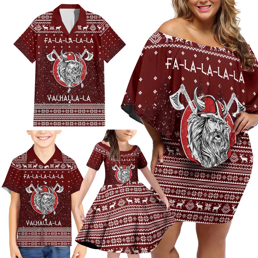 Vikings Fa La La La Christmas Family Matching Off Shoulder Short Dress and Hawaiian Shirt Xmas Holiday Patterns - Wonder Print Shop
