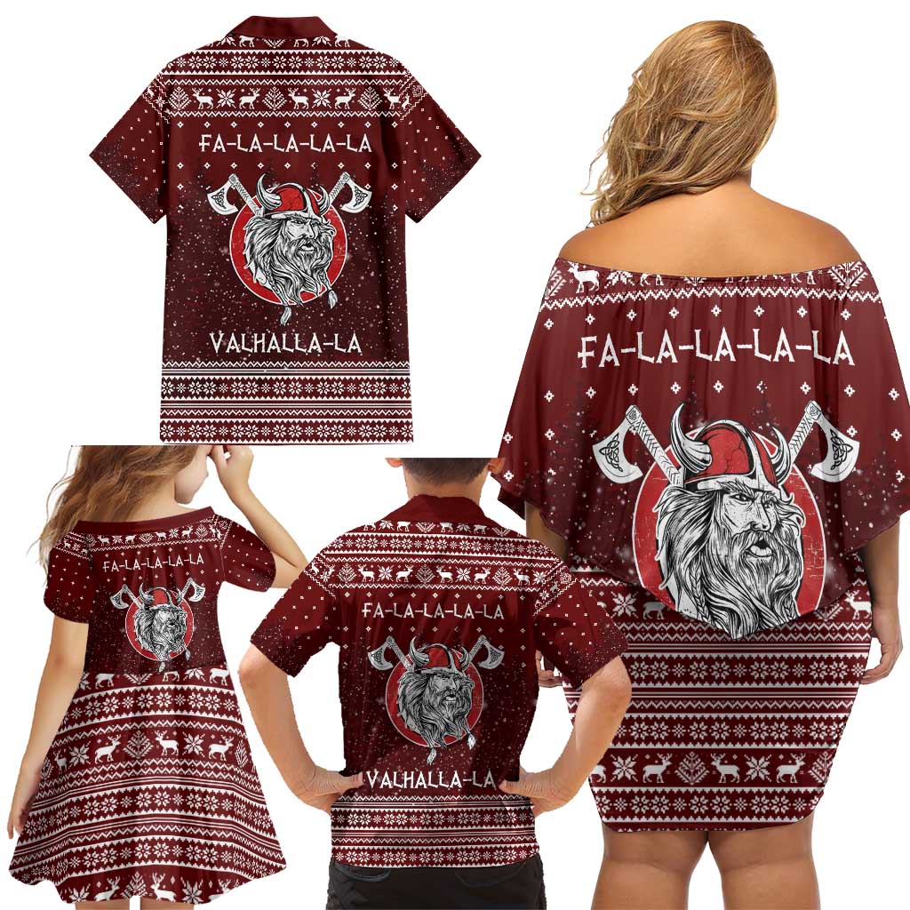 Vikings Fa La La La Christmas Family Matching Off Shoulder Short Dress and Hawaiian Shirt Xmas Holiday Patterns - Wonder Print Shop