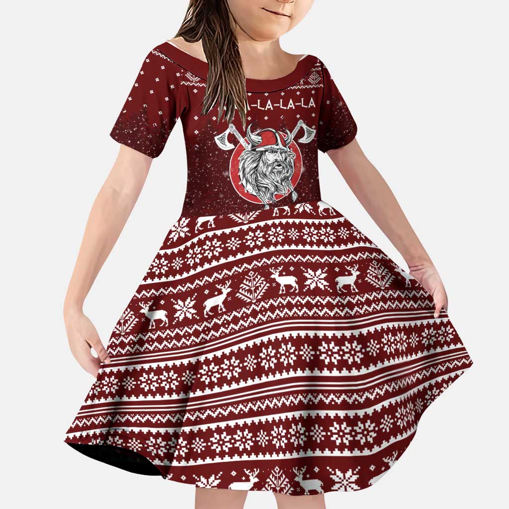Vikings Fa La La La Christmas Family Matching Short Sleeve Bodycon Dress and Hawaiian Shirt Xmas Holiday Patterns - Wonder Print Shop