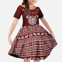 Vikings Fa La La La Christmas Family Matching Short Sleeve Bodycon Dress and Hawaiian Shirt Xmas Holiday Patterns - Wonder Print Shop