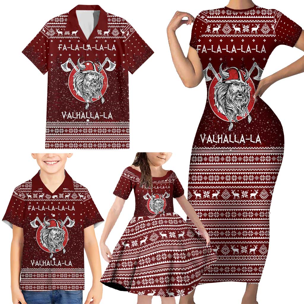 Vikings Fa La La La Christmas Family Matching Short Sleeve Bodycon Dress and Hawaiian Shirt Xmas Holiday Patterns - Wonder Print Shop