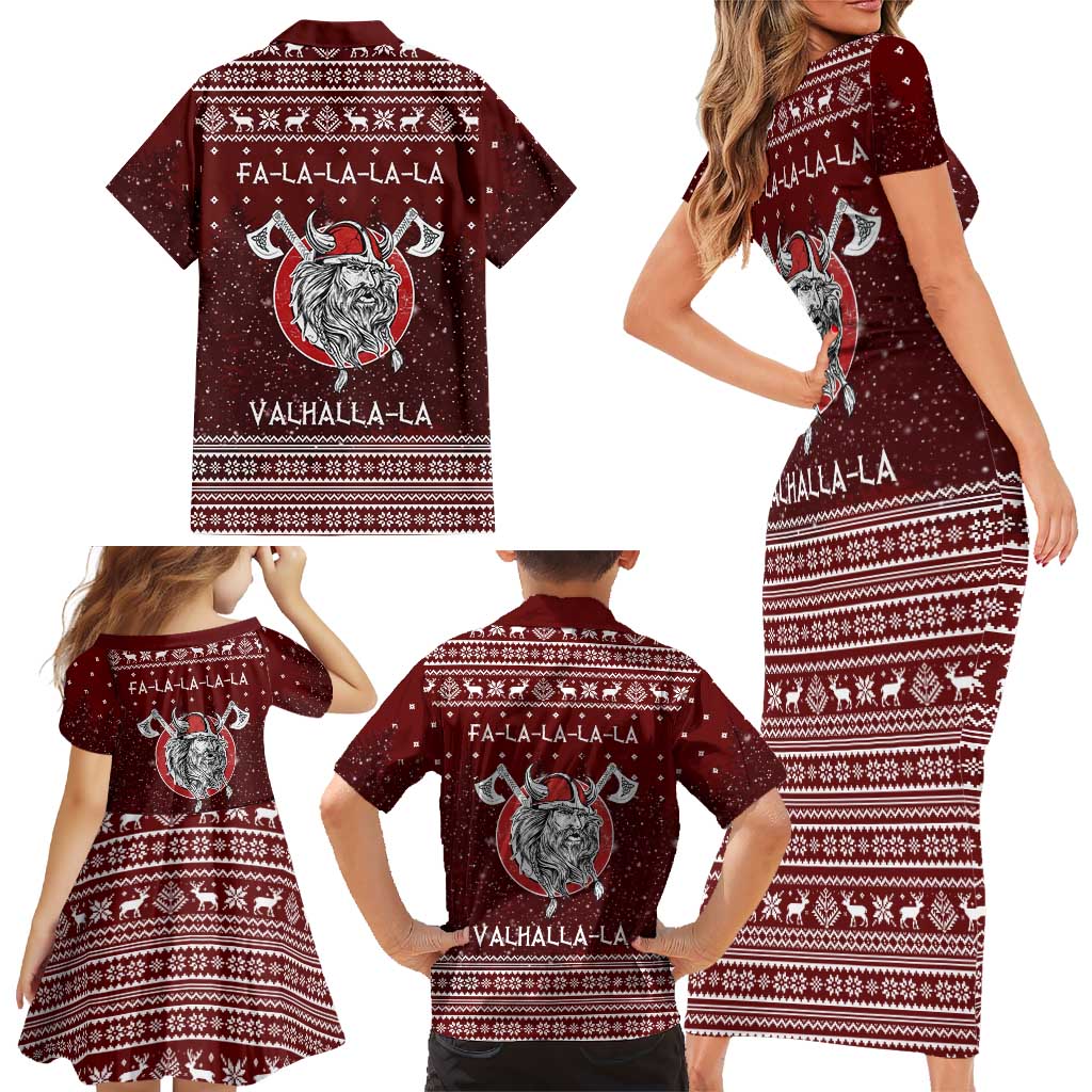 Vikings Fa La La La Christmas Family Matching Short Sleeve Bodycon Dress and Hawaiian Shirt Xmas Holiday Patterns - Wonder Print Shop