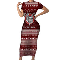 Vikings Fa La La La Christmas Family Matching Short Sleeve Bodycon Dress and Hawaiian Shirt Xmas Holiday Patterns - Wonder Print Shop