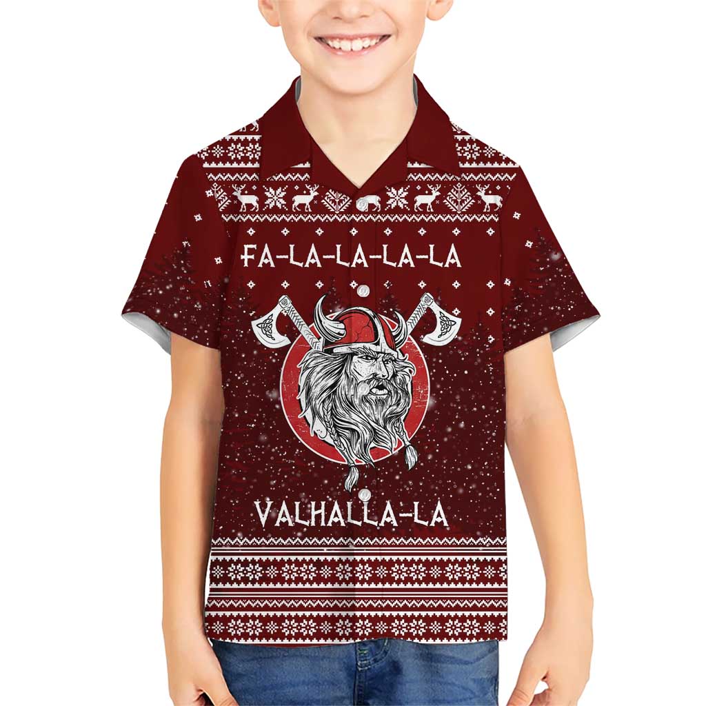 Vikings Fa La La La Christmas Family Matching Short Sleeve Bodycon Dress and Hawaiian Shirt Xmas Holiday Patterns - Wonder Print Shop