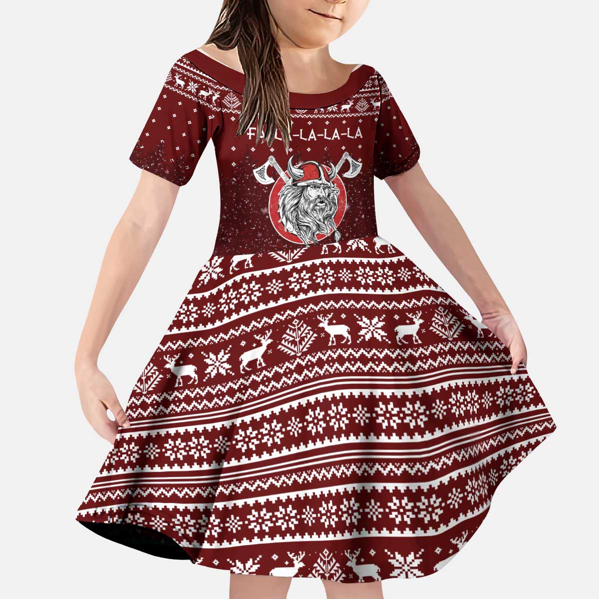 Vikings Fa La La La Christmas Kid Short Sleeve Dress Xmas Holiday Patterns - Wonder Print Shop