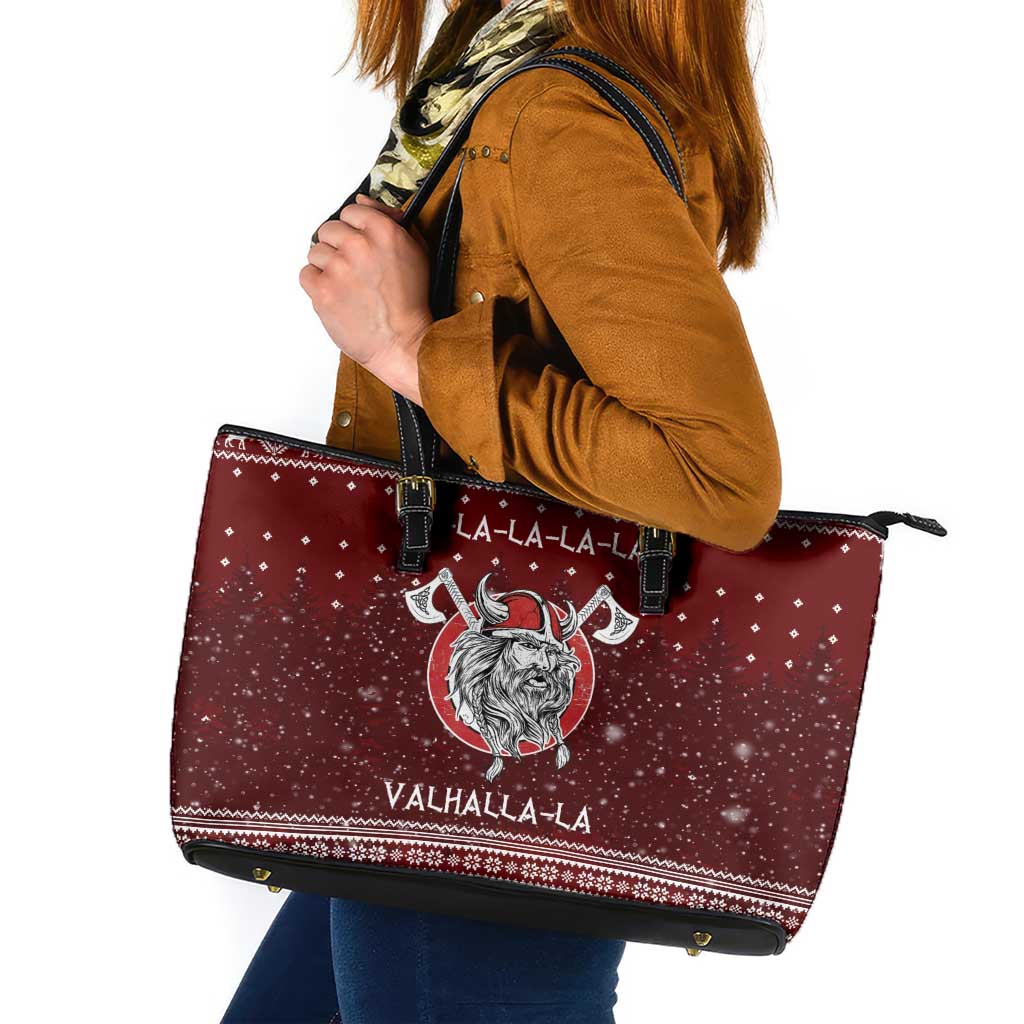 Vikings Fa La La La Christmas Leather Tote Bag Xmas Holiday Patterns - Wonder Print Shop