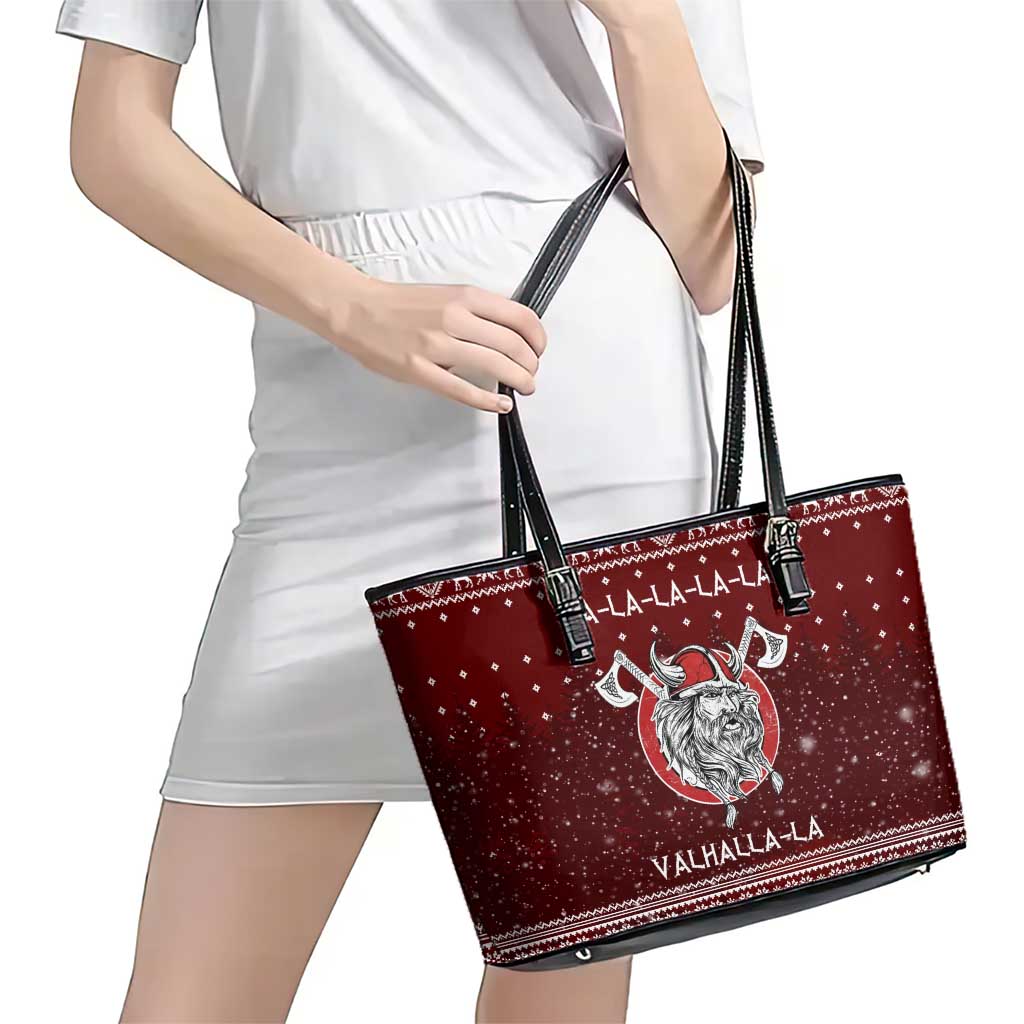 Vikings Fa La La La Christmas Leather Tote Bag Xmas Holiday Patterns - Wonder Print Shop