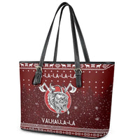 Vikings Fa La La La Christmas Leather Tote Bag Xmas Holiday Patterns - Wonder Print Shop
