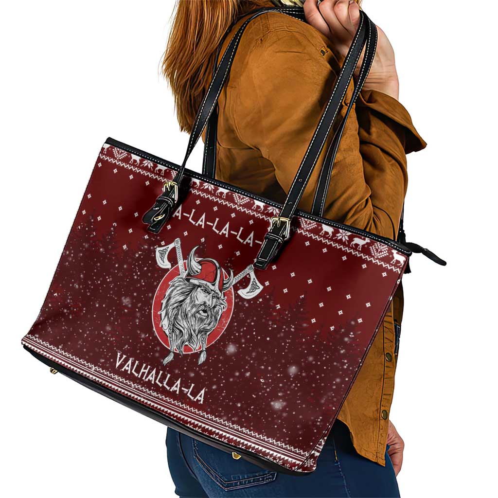 Vikings Fa La La La Christmas Leather Tote Bag Xmas Holiday Patterns - Wonder Print Shop