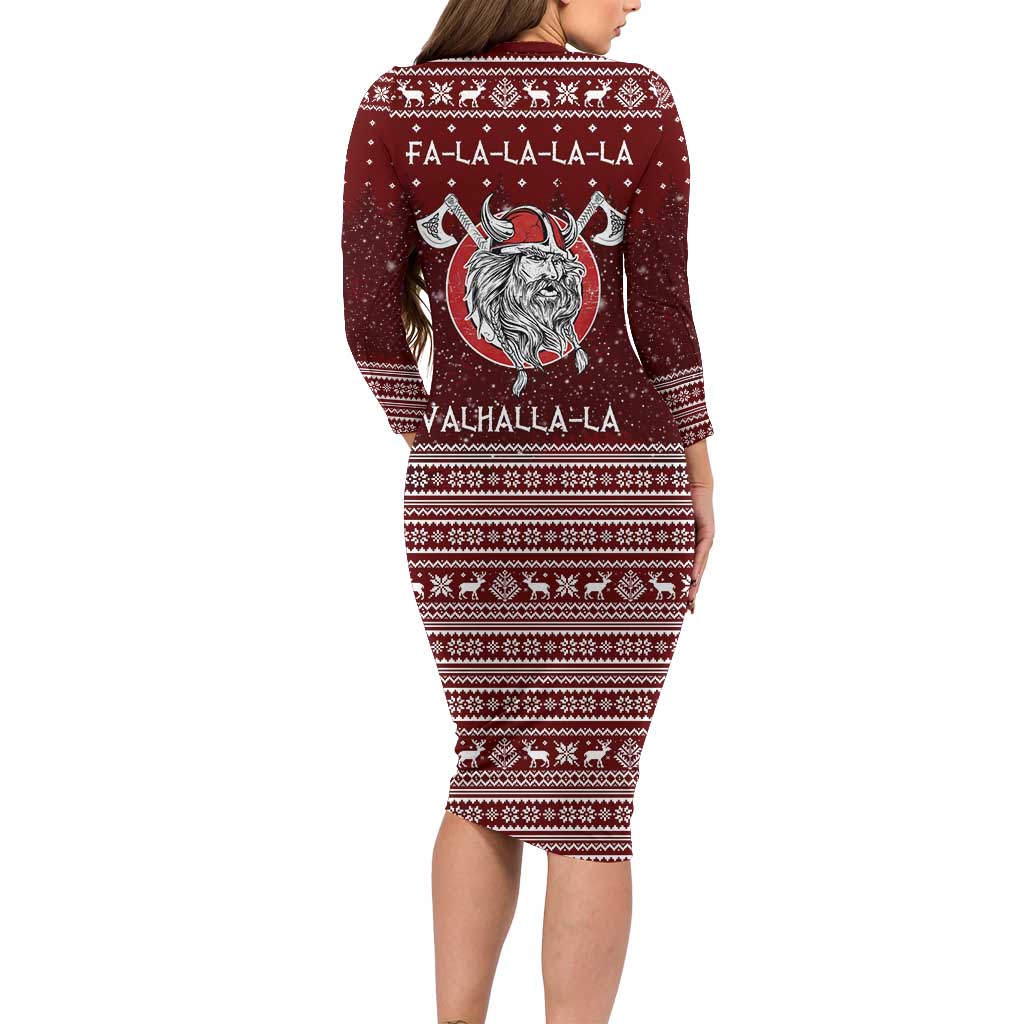 Vikings Fa La La La Christmas Long Sleeve Bodycon Dress Xmas Holiday Patterns - Wonder Print Shop