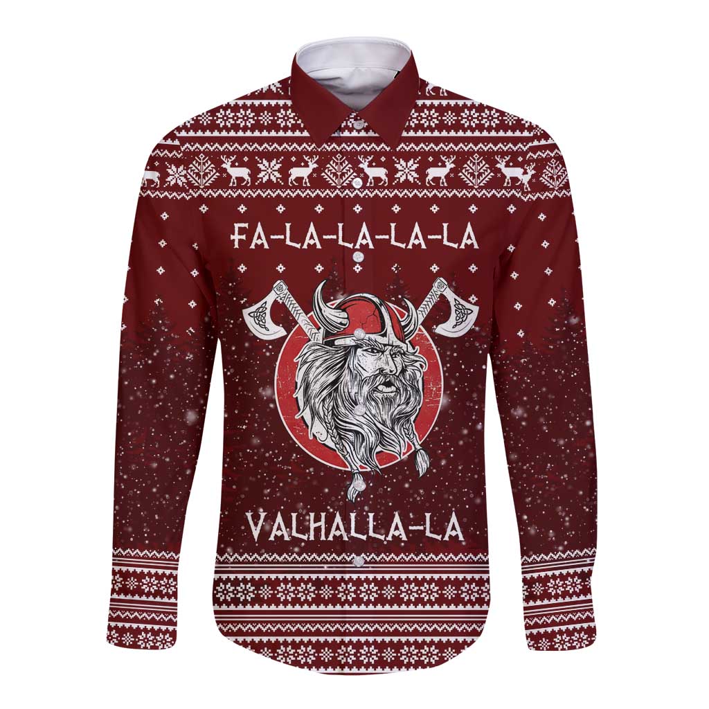 Vikings Fa La La La Christmas Long Sleeve Button Shirt Xmas Holiday Patterns - Wonder Print Shop