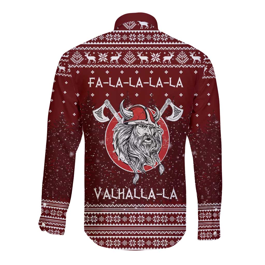 Vikings Fa La La La Christmas Long Sleeve Button Shirt Xmas Holiday Patterns - Wonder Print Shop