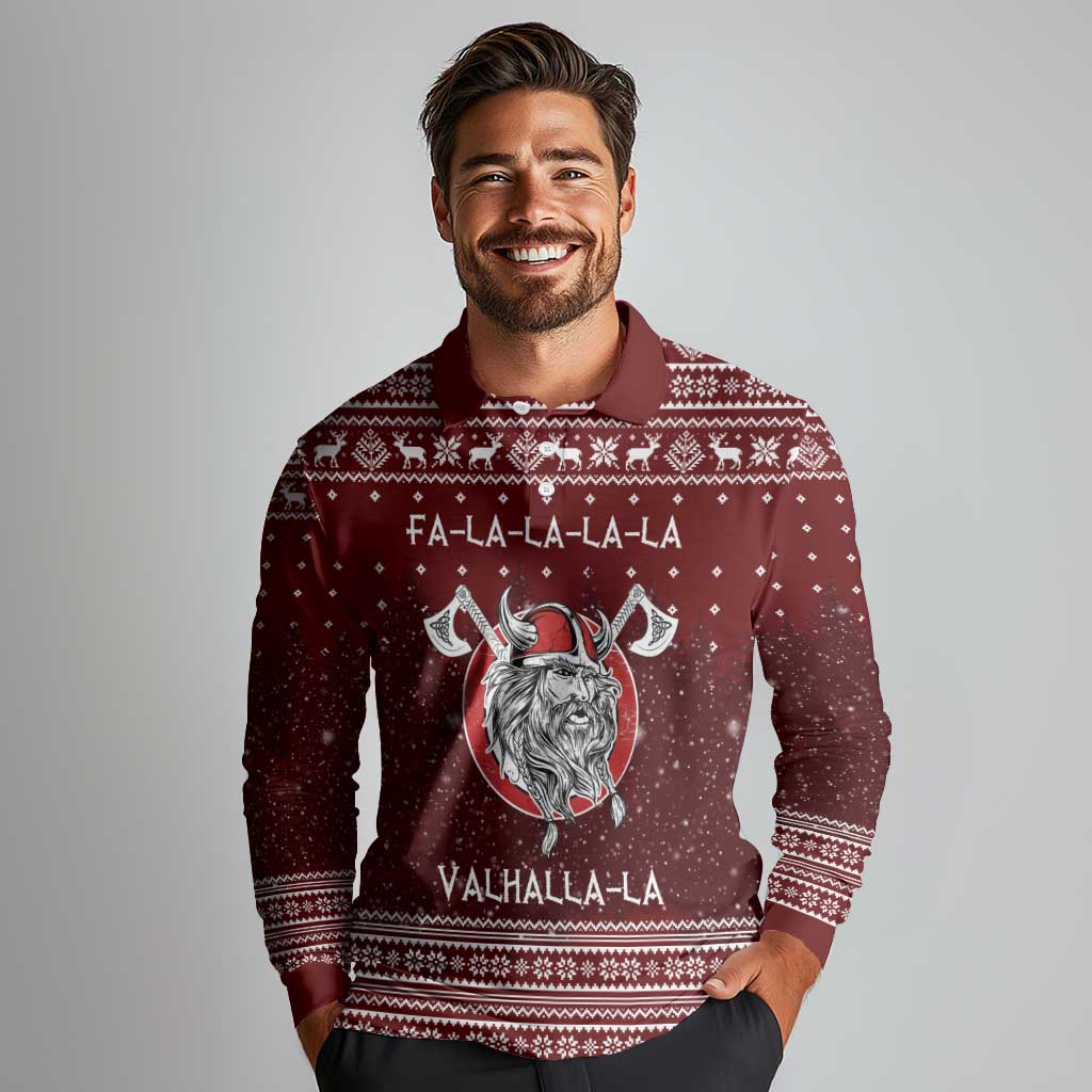 Vikings Fa La La La Christmas Long Sleeve Polo Shirt Xmas Holiday Patterns - Wonder Print Shop