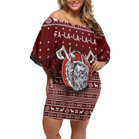 Vikings Fa La La La Christmas Off Shoulder Short Dress Xmas Holiday Patterns - Wonder Print Shop