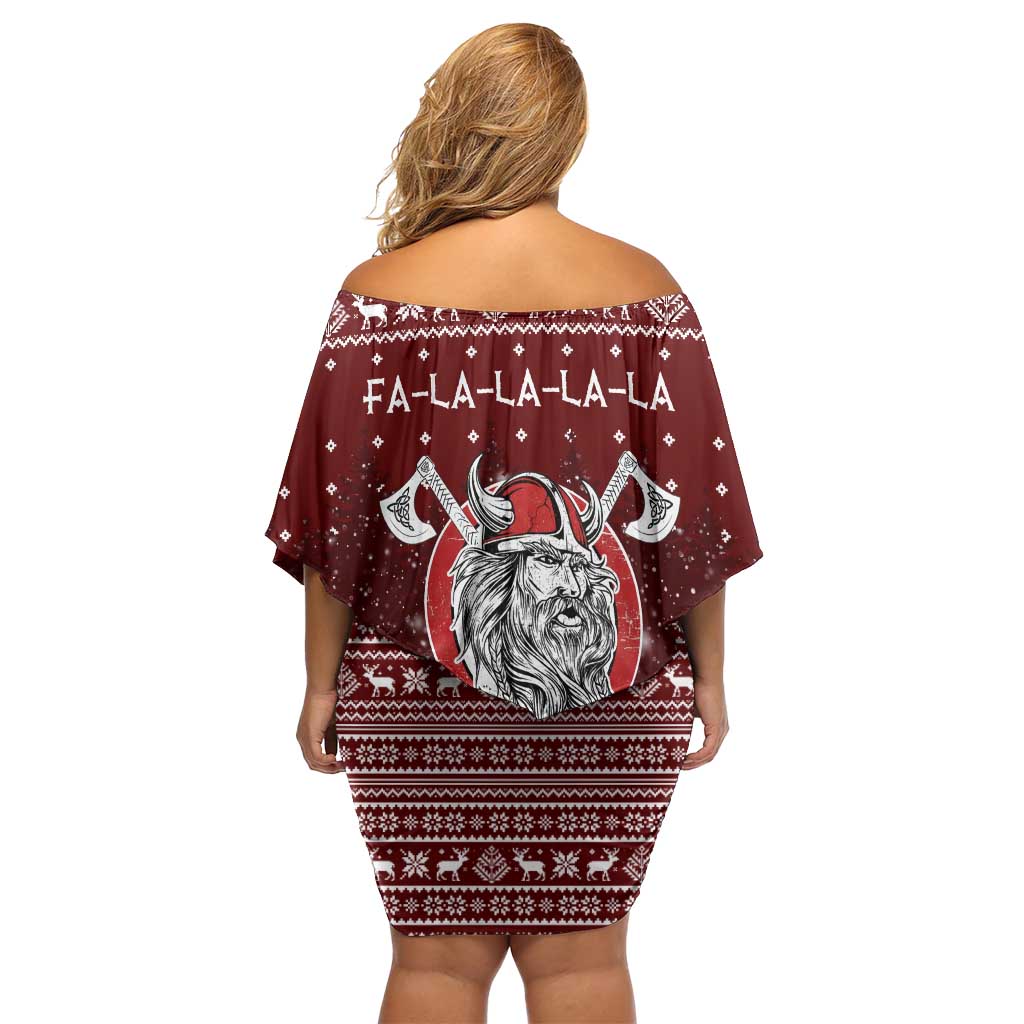 Vikings Fa La La La Christmas Off Shoulder Short Dress Xmas Holiday Patterns - Wonder Print Shop