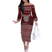 Vikings Fa La La La Christmas Off The Shoulder Long Sleeve Dress Xmas Holiday Patterns - Wonder Print Shop