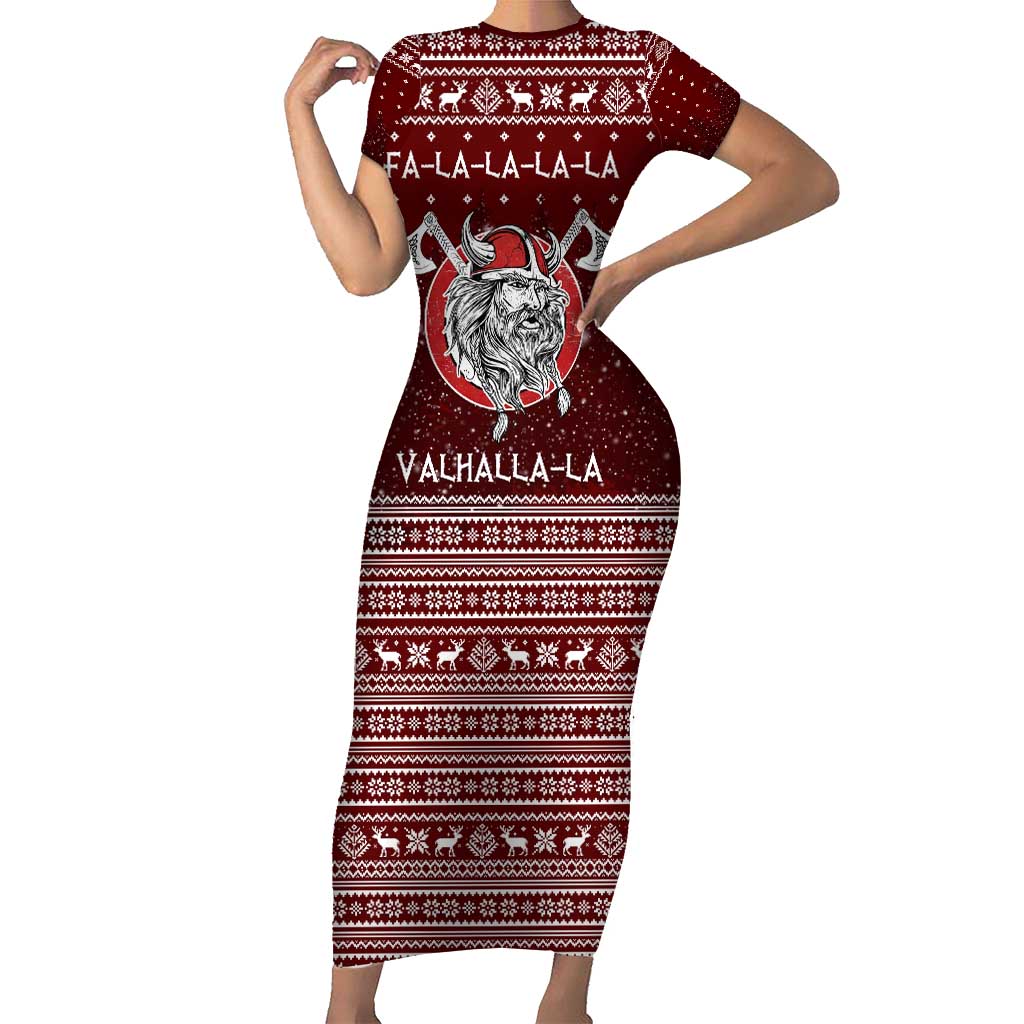 Vikings Fa La La La Christmas Short Sleeve Bodycon Dress Xmas Holiday Patterns - Wonder Print Shop