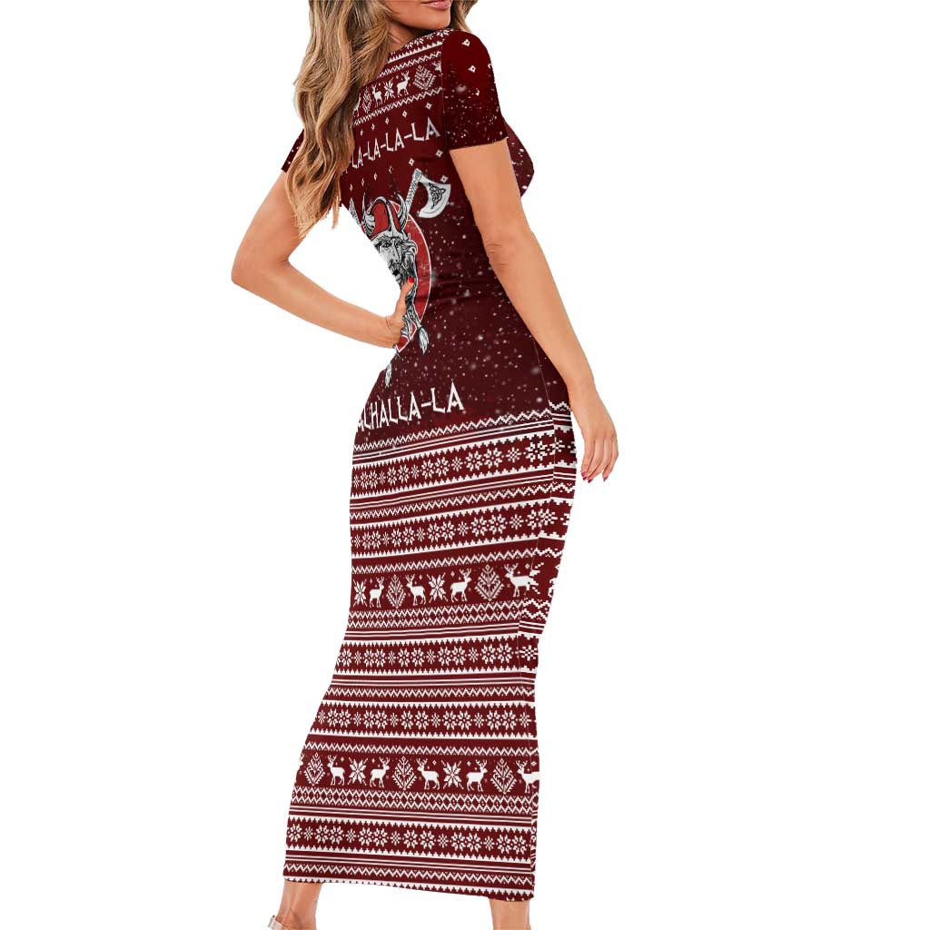 Vikings Fa La La La Christmas Short Sleeve Bodycon Dress Xmas Holiday Patterns - Wonder Print Shop