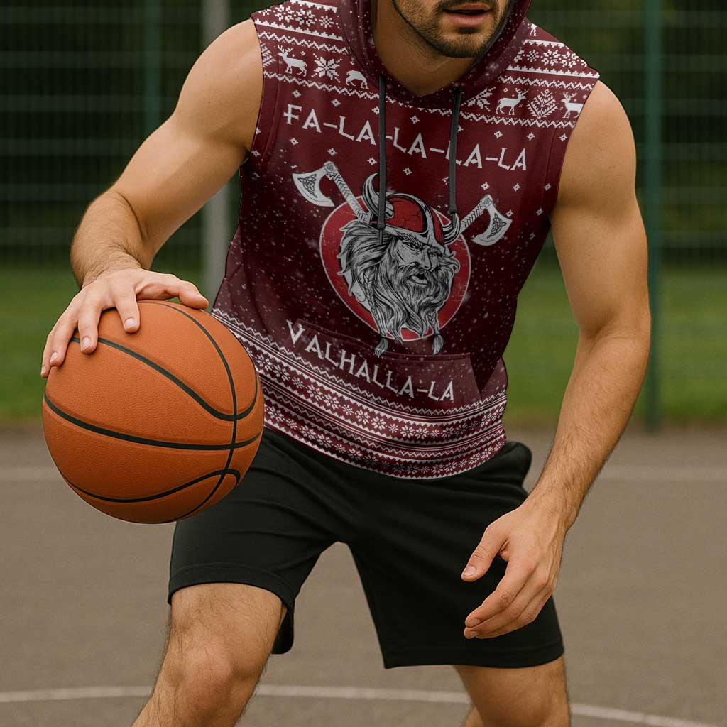 Vikings Fa La La La Christmas Sleeveless Hoodie Xmas Holiday Patterns - Wonder Print Shop