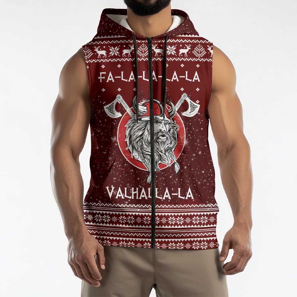 Vikings Fa La La La Christmas Sleeveless Zip Hoodie Xmas Holiday Patterns - Wonder Print Shop