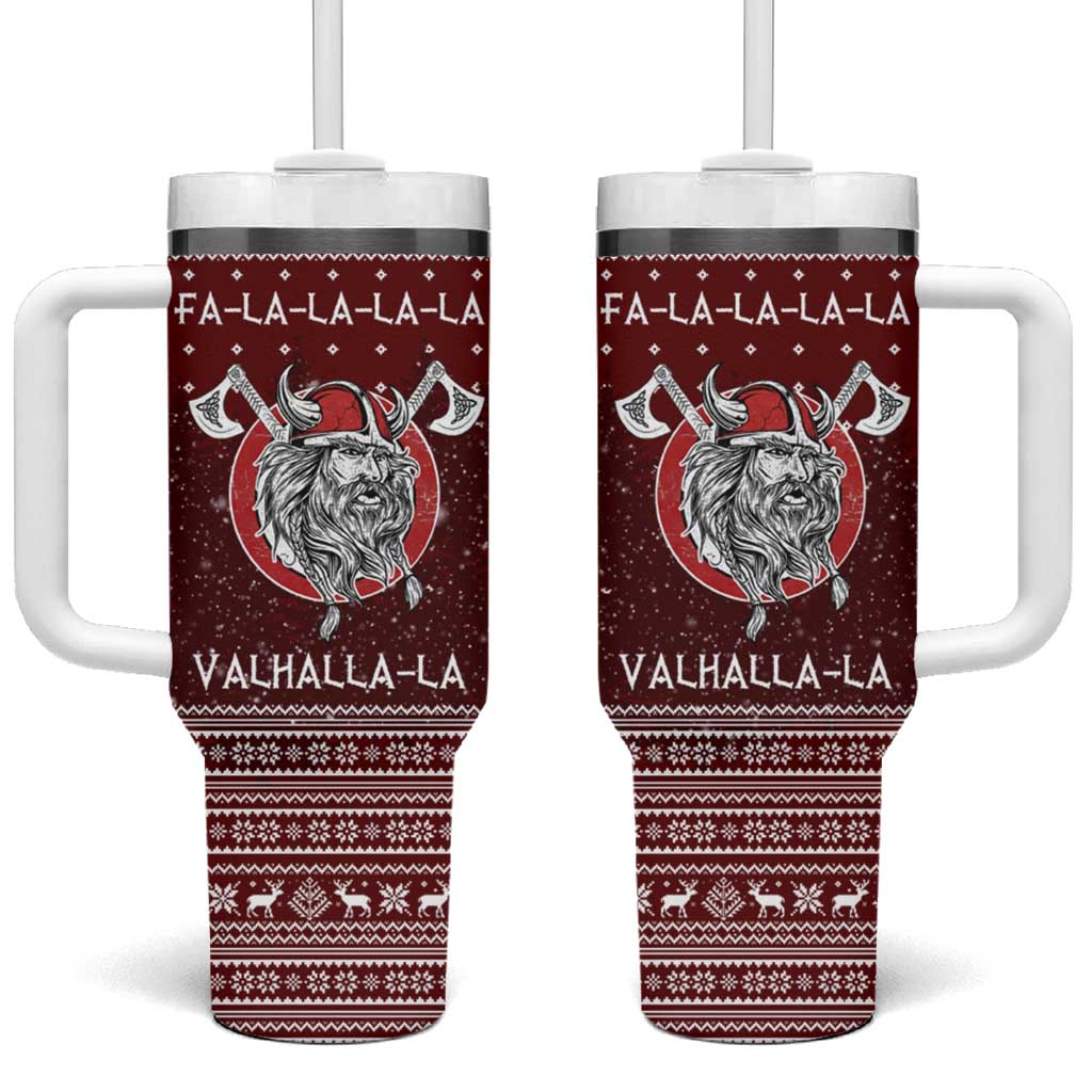 Vikings Fa La La La Christmas Tumbler With Handle Xmas Holiday Patterns - Wonder Print Shop
