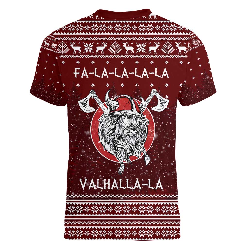 Vikings Fa La La La Christmas Women V-Neck T-Shirt Xmas Holiday Patterns - Wonder Print Shop