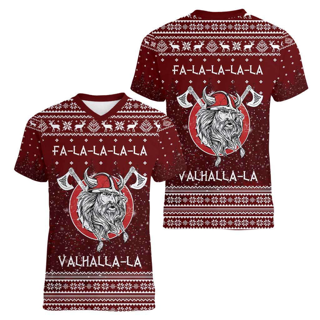 Vikings Fa La La La Christmas Women V-Neck T-Shirt Xmas Holiday Patterns - Wonder Print Shop