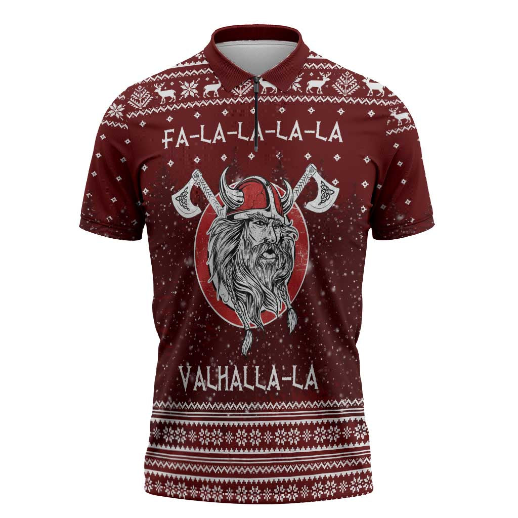 Vikings Fa La La La Christmas Zipper Polo Shirt Xmas Holiday Patterns - Wonder Print Shop