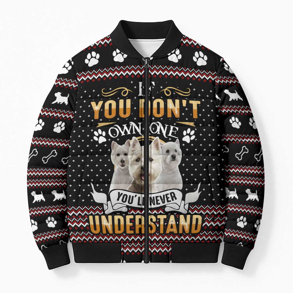 West Highland White Terrier Christmas Bomber Puffer Jacket Xmas Holiday Patterns - Wonder Print Shop