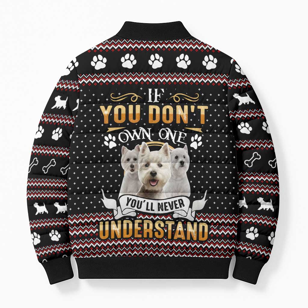 West Highland White Terrier Christmas Bomber Puffer Jacket Xmas Holiday Patterns - Wonder Print Shop