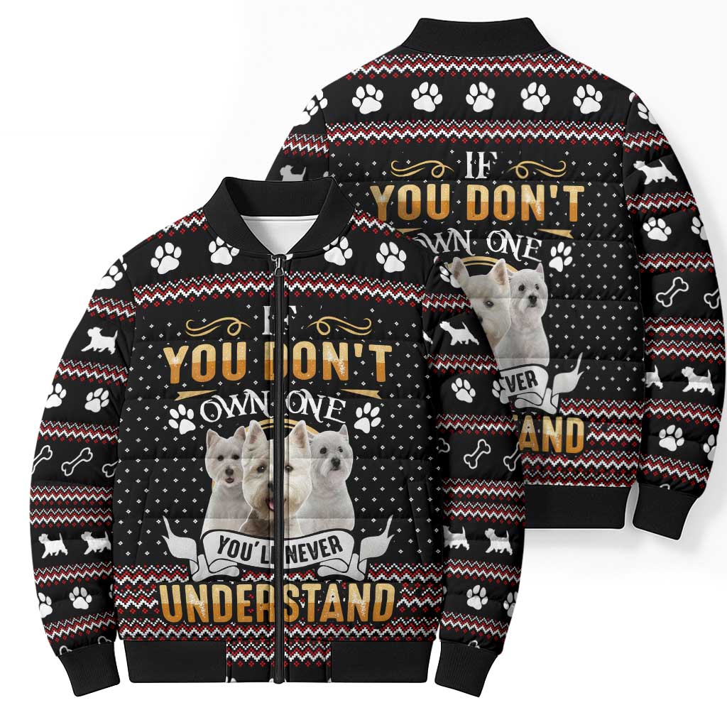 West Highland White Terrier Christmas Bomber Puffer Jacket Xmas Holiday Patterns - Wonder Print Shop