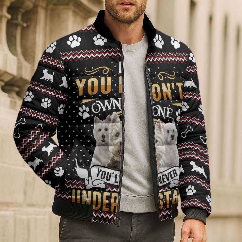 West Highland White Terrier Christmas Bomber Puffer Jacket Xmas Holiday Patterns - Wonder Print Shop