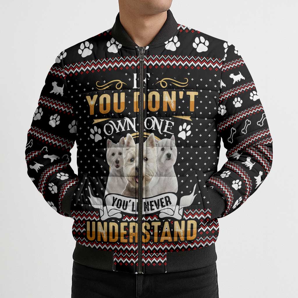 West Highland White Terrier Christmas Bomber Puffer Jacket Xmas Holiday Patterns - Wonder Print Shop