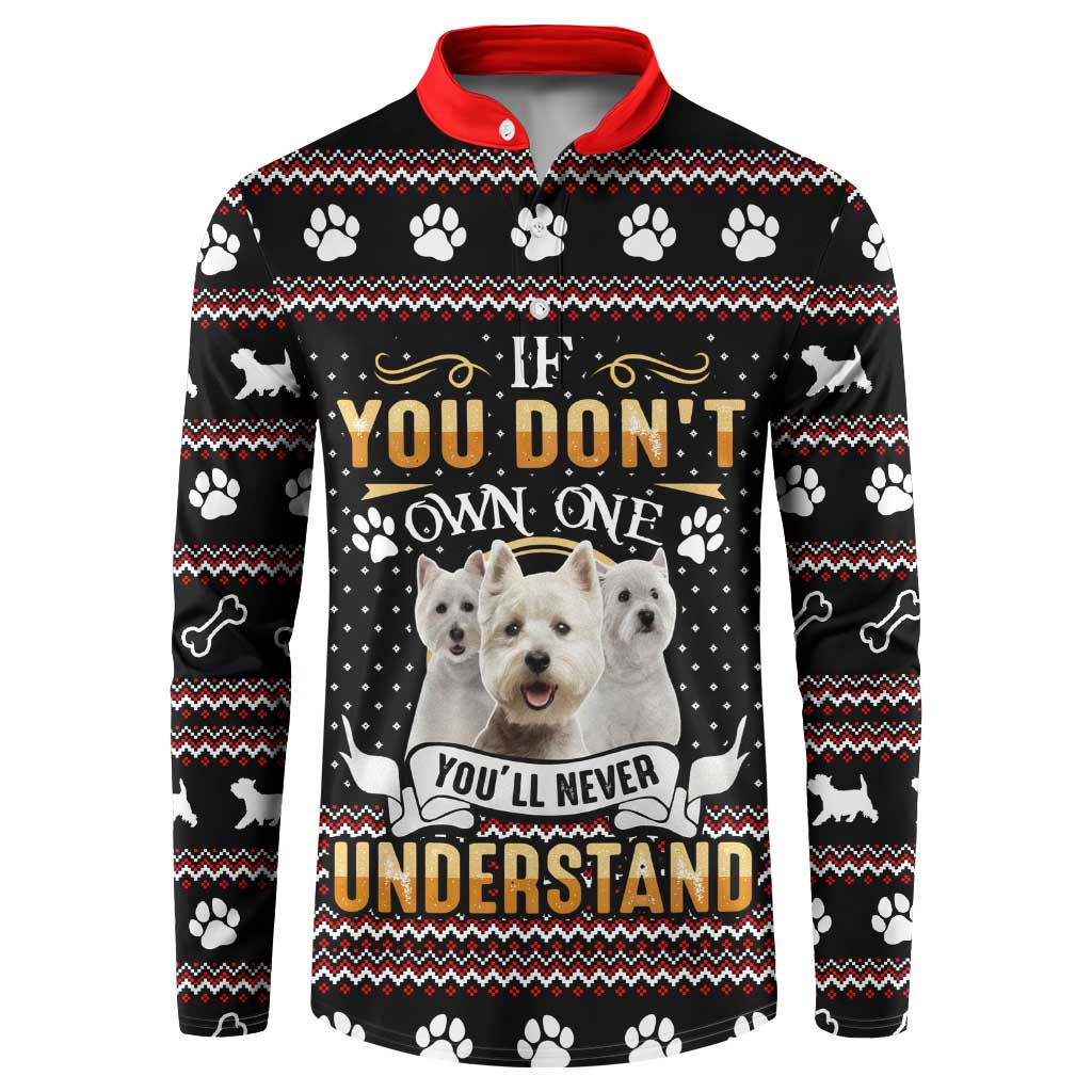 West Highland White Terrier Christmas Button Sweatshirt Xmas Holiday Patterns - Wonder Print Shop