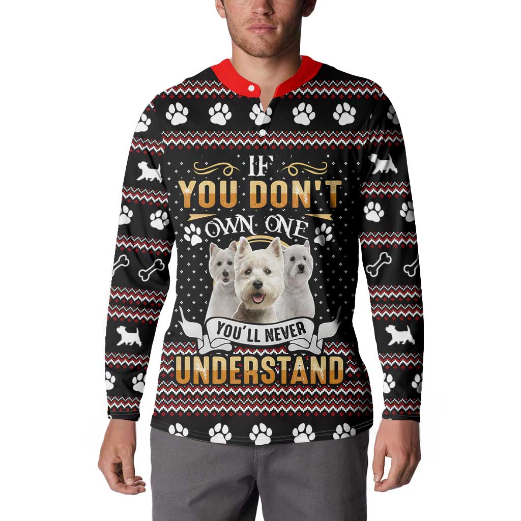 West Highland White Terrier Christmas Button Sweatshirt Xmas Holiday Patterns - Wonder Print Shop