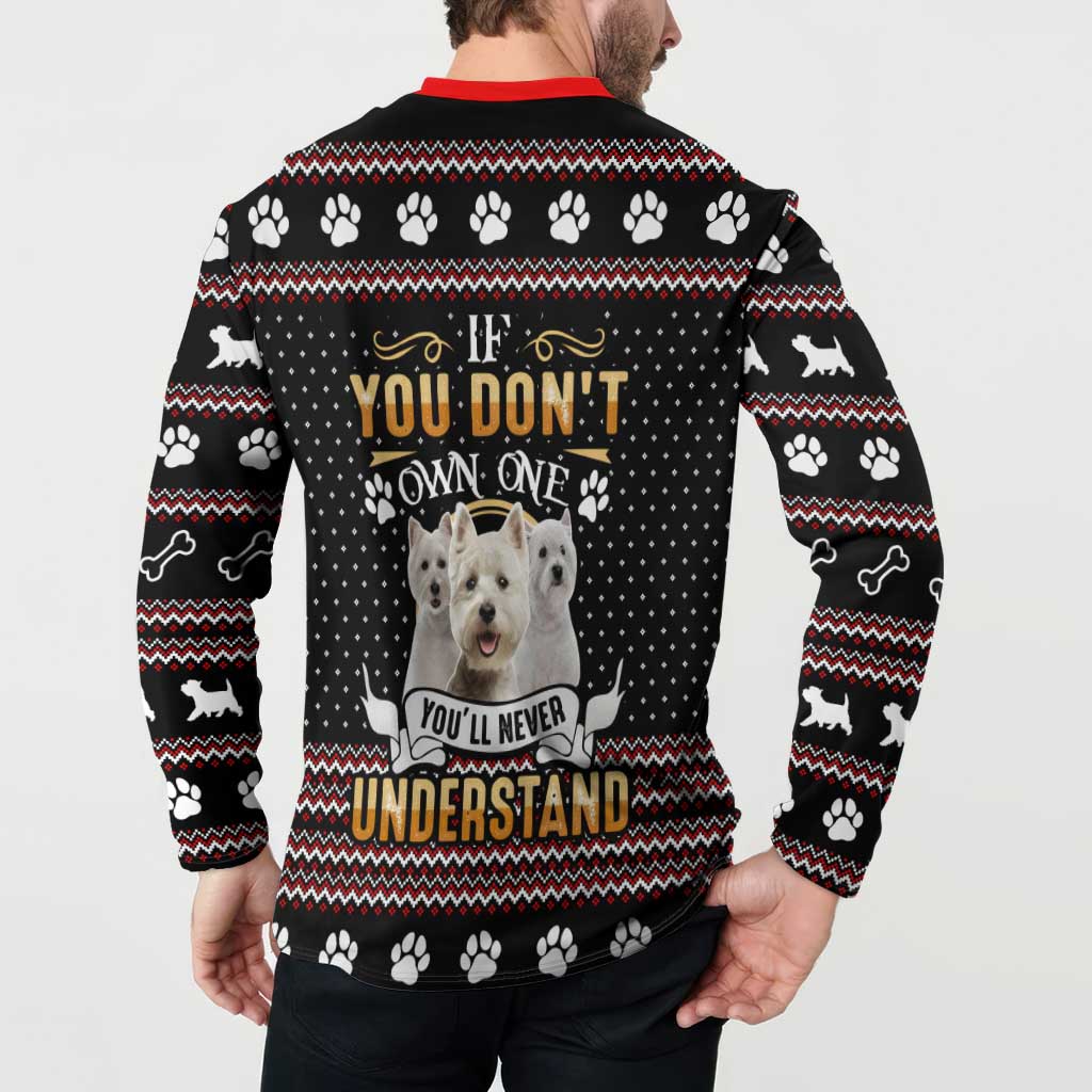 West Highland White Terrier Christmas Button Sweatshirt Xmas Holiday Patterns - Wonder Print Shop