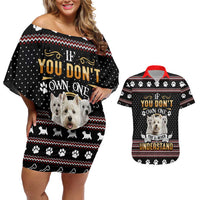 West Highland White Terrier Christmas Couples Matching Off Shoulder Short Dress and Hawaiian Shirt Xmas Holiday Patterns - Wonder Print Shop