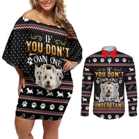 West Highland White Terrier Christmas Couples Matching Off Shoulder Short Dress and Long Sleeve Button Shirt Xmas Holiday Patterns - Wonder Print Shop